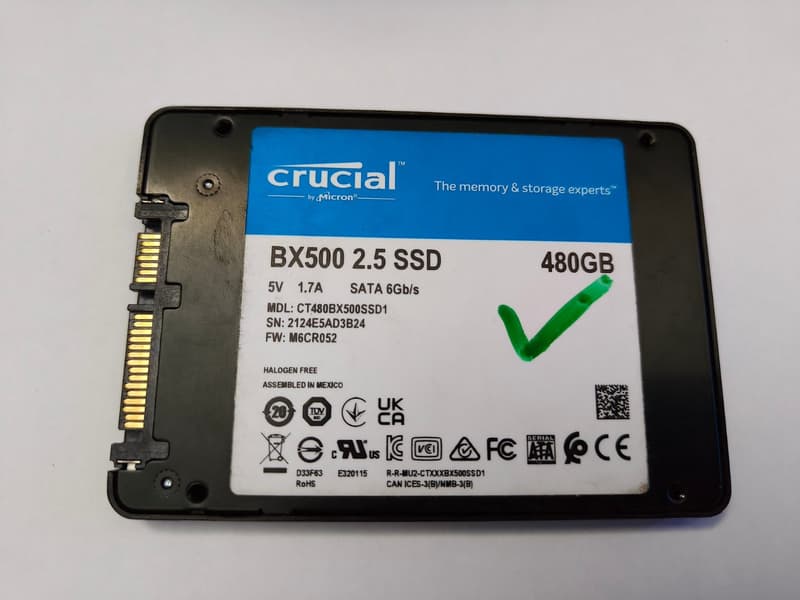 Crucial 2.5 SATA 480GB SSD Good Condition Tested 99% Health