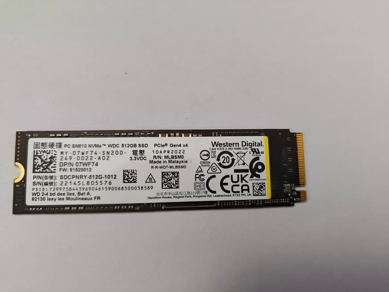 WDC PC SN810 PCIe Gen4 x4 High Performance Black M.2 NVMe 512GB SSD
