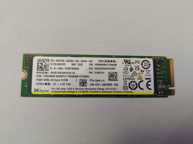 Hynix High Performance PC801 M.2 NVME SSD 512GB PCIe Gen4 x4 99%